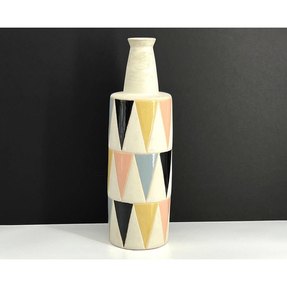 Harlequin Pattern Tall Vase with Matte Pastels and Black - Picture 1 of 10